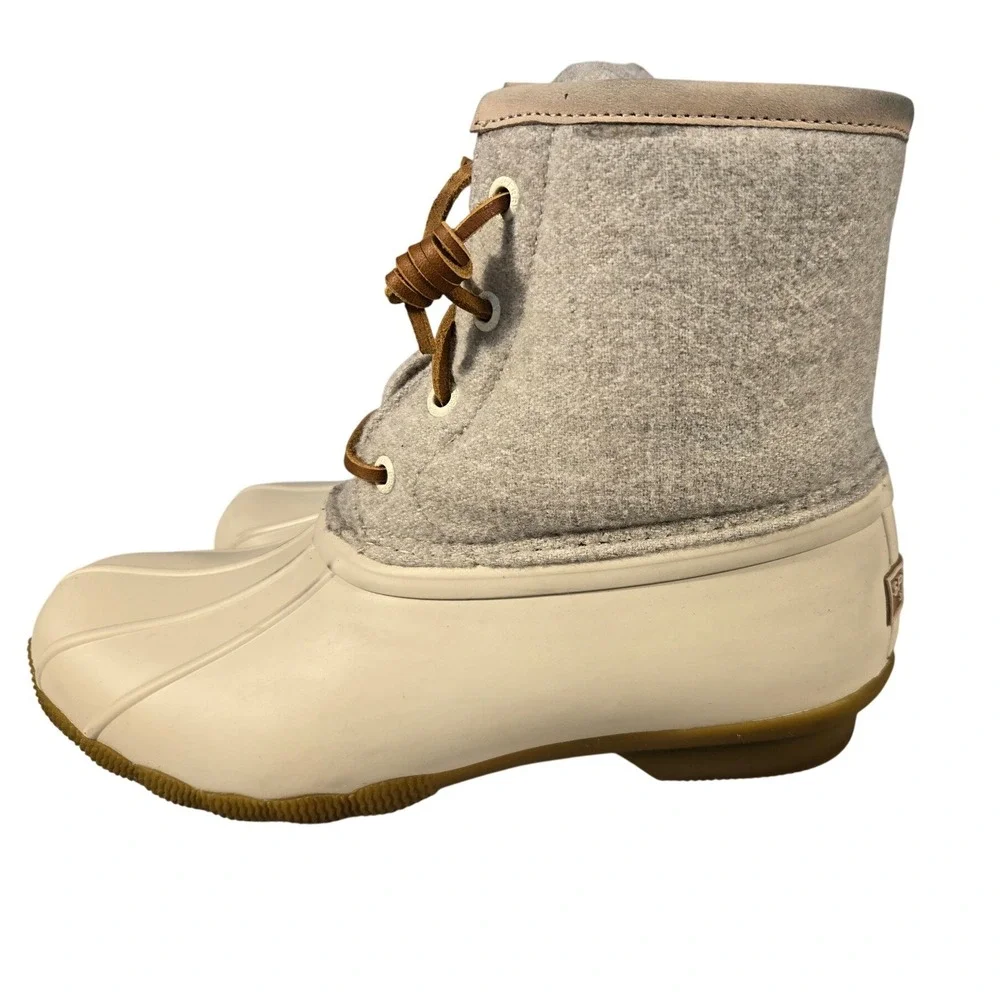 Sperry Saltwater Duck Boots Womens Grey Wool Ivory Rubber‎ STS82473